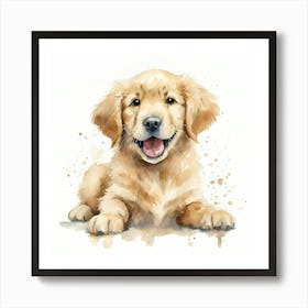 Cute Golden Retriever Watercolour Painting Art Print