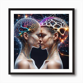 Two Women Kissing In The Brain Art Print