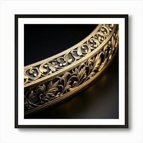 Bright Gold Metallic Border Smooth Texture Intricate Filigree Patterns Glinting Under Soft Diffu (2) Art Print