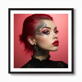 Tattooed Girl With Red Hair Art Print