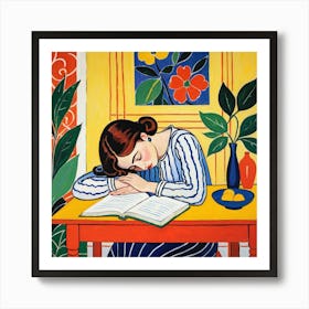 Girl Reading A Book Art Print