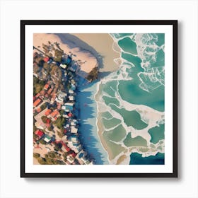 Aerial Beach View Watercolour Art Print 2 Art Print