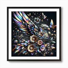 Eagle With Flowers Art Print