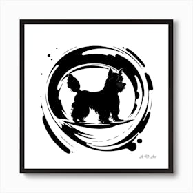 Poodle In Water Circle Illustration Black And White Art Print