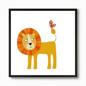 Lion With Butterfly Art Print
