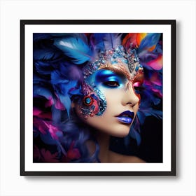 Beautiful Woman With Colorful Feathers 1 Art Print