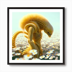 Alien In A Field Of Daisies 2 Art Print