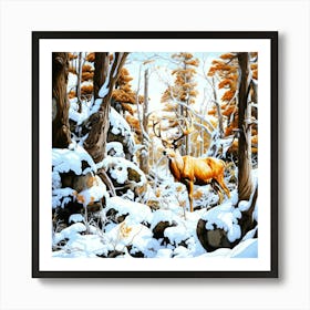 Woodlands Alberta - Deer In Snow Art Print