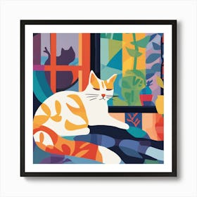 Matisse Inspired Open Window Cat Art Print 2 Art Print