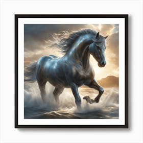 Blue Horse In The Ocean Art Print