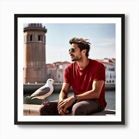 Man And A Seagull Art Print