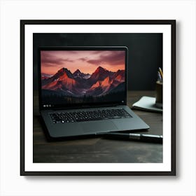 Laptop On A Desk Art Print