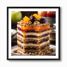 Layered Cake With Cranberries And Walnuts Art Print