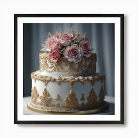 Wedding Cake With Roses Art Print