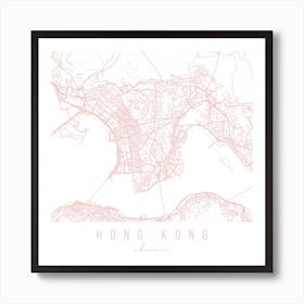 Hong Kong China Light Pink Minimal Street Map Square Art Print