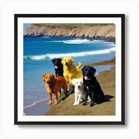 Perros De Colores Posando A Orillas Del Mar Art Print