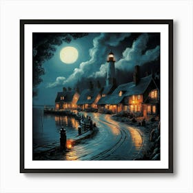 Lighthouse At Night Art Print