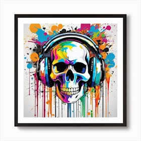 Skull With Headphones 51 Art Print