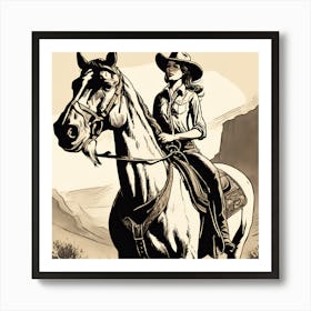 Cowgirl On Horse Vintage Poster 5 Art Print