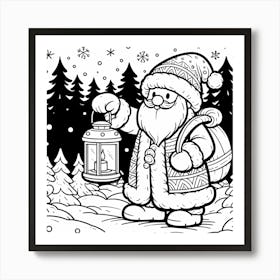 Santa Claus With Lantern In The Forest Art Print