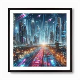 A futuristic cityscape with flying cars2 Art Print