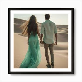 Couple Walking In The Desert Art Print