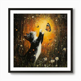 Cat With Butterfly 1 Art Print