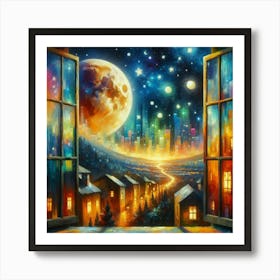 Moon Through The Window Art Print