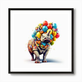 Rhino With Balloons Póster