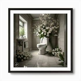 Bathroom With Flowers Art Print