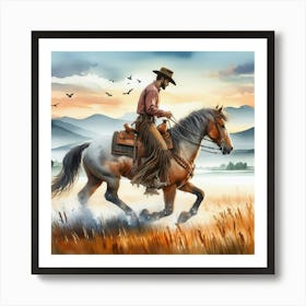 Cowboy On Horseback 2 Art Print