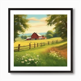 Red Barn In The Countryside Art Print