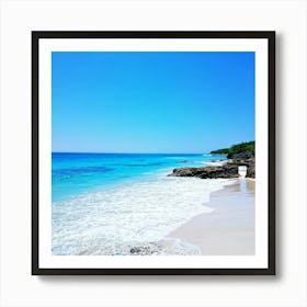 Crystal Clear Turquoise Waters Gently Lap Upon A Sun Drenched Undisturbed Sandy Beach With A Prist 2 1 Art Print