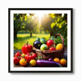 Basket Of Ripe Fresh Farm Harvest Overflowing With Assorted Vegetables And Fruits Vibrant Purple E (6) Art Print