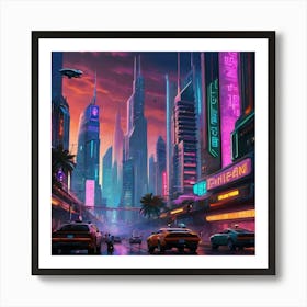 Futuristic Cityscape With Towering Skyscrapers Art Print