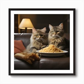 Cat And Pasta Art Print
