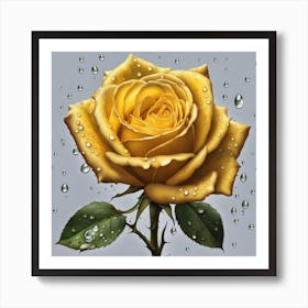 Yellow Rose With Raindrops Art Print