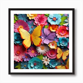 Paper Flowers And Butterflies Art Print