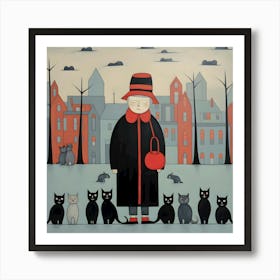 Cat Lady on Parade Art Print