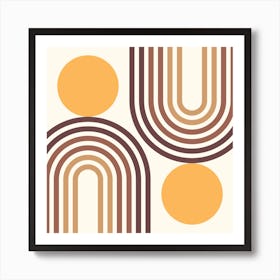 Mid Century Modern Geometric in retro gold brown terracotta (Rainbow and Sun Abstract Design) 3 Art Print