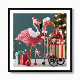 Flamingos On A Cart Art Print