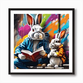 Rabbits Reading Art Print