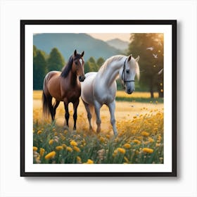 Two Horses In A Field 2 Art Print