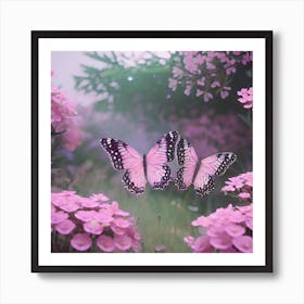 Pink Butterflies In The Garden Art Print