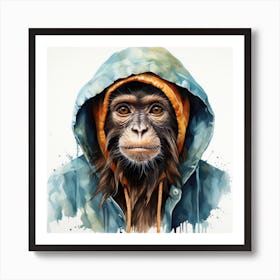 Watercolour Cartoon Spider Monkey In A Hoodie 3 Art Print