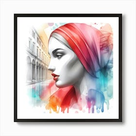 Watercolor Portrait Of A Woman 3 Art Print