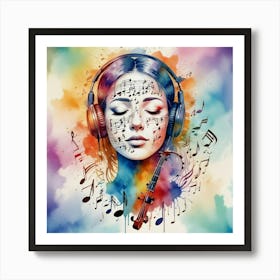 Music Girl With Headphones 2 Art Print