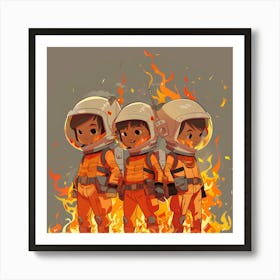 Three Astronauts In Space Art Print