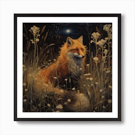 Enchanted Meadow Midnight Magic Fox Art Print. Art Print