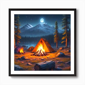 Campfire At Night Art Print